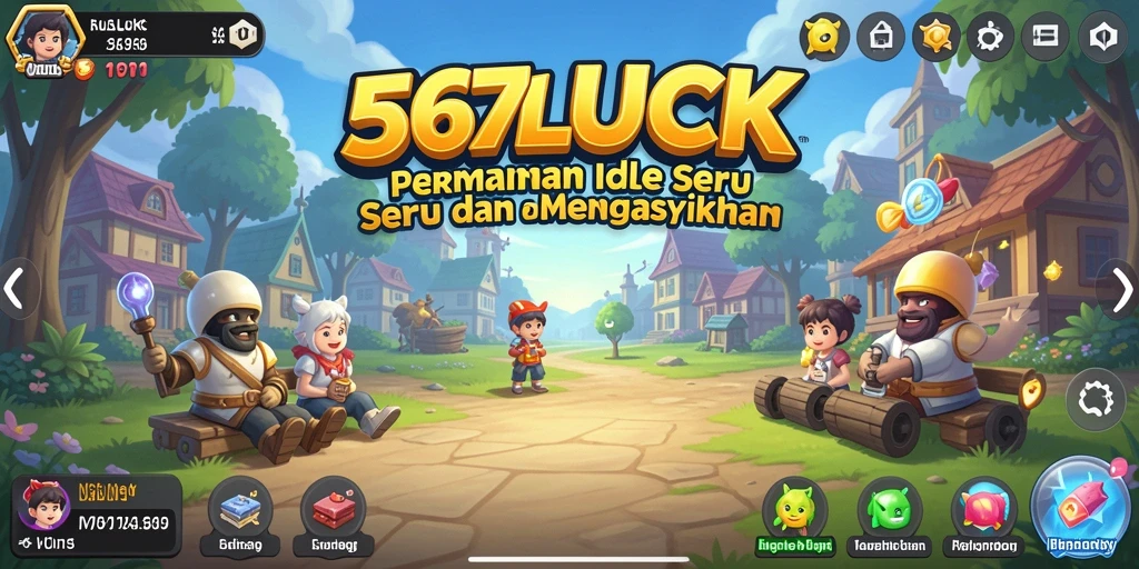 Tampilan interaktif permainan Idle 567LUCK dengan elemen koleksi sumber daya.
