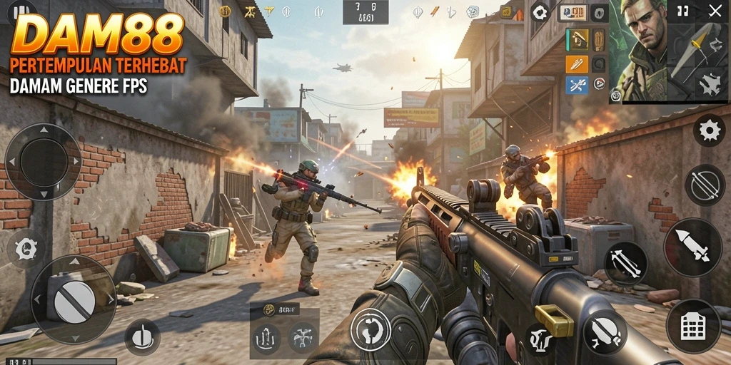 Tampilan gameplay DAM88 yang menarik di dalam pertempuran FPS yang intens.