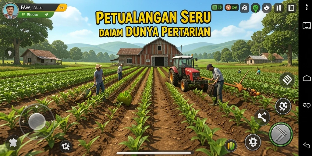 Layar gameplay FA99 menampilkan pengalaman bertani yang menarik dan mendidik.