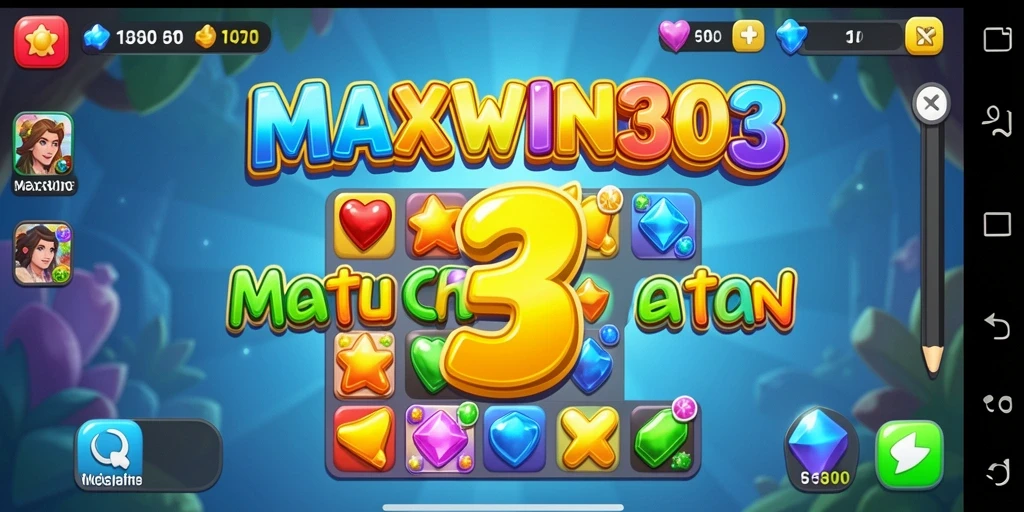 Tangkapan layar gameplay <strong>MAXWIN303</strong> menunjukkan aksi mencocokkan batu permata yang seru.
