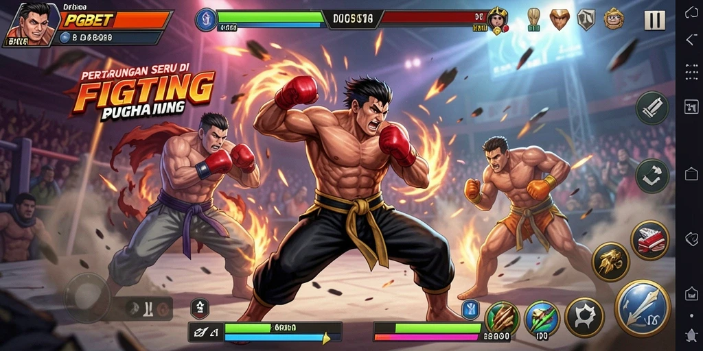 Screenshot PGBET menampilkan intense gameplay Fighting dengan karakter yang beradu kekuatan.